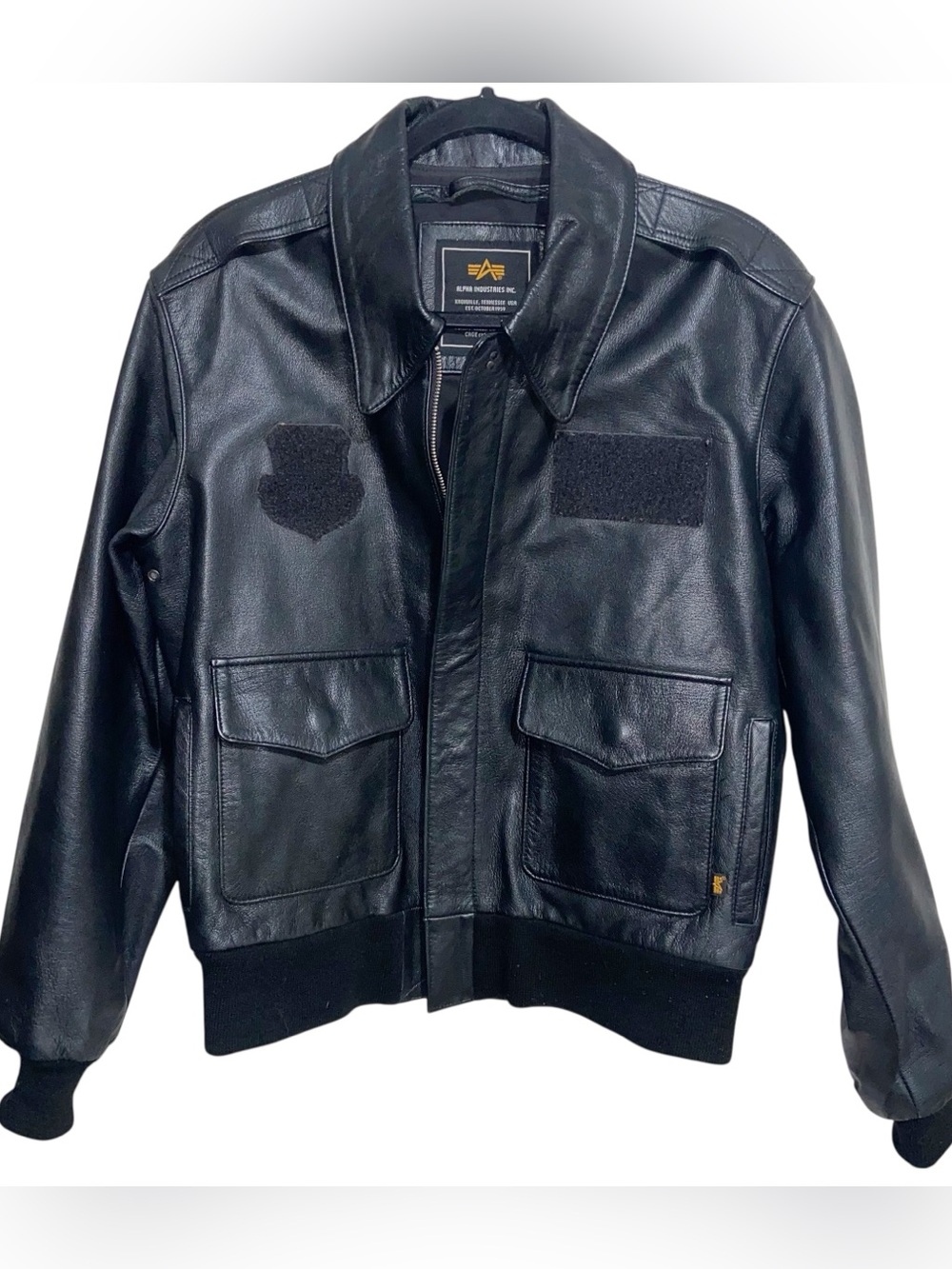 Alpha Industries Jacket Mens Small Black Leather Bomber Aviator Military Army
